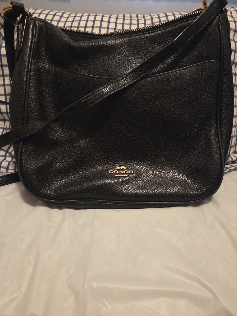 Coach Black Pebbled Leather Messenger Crossbody with Gold Logo
